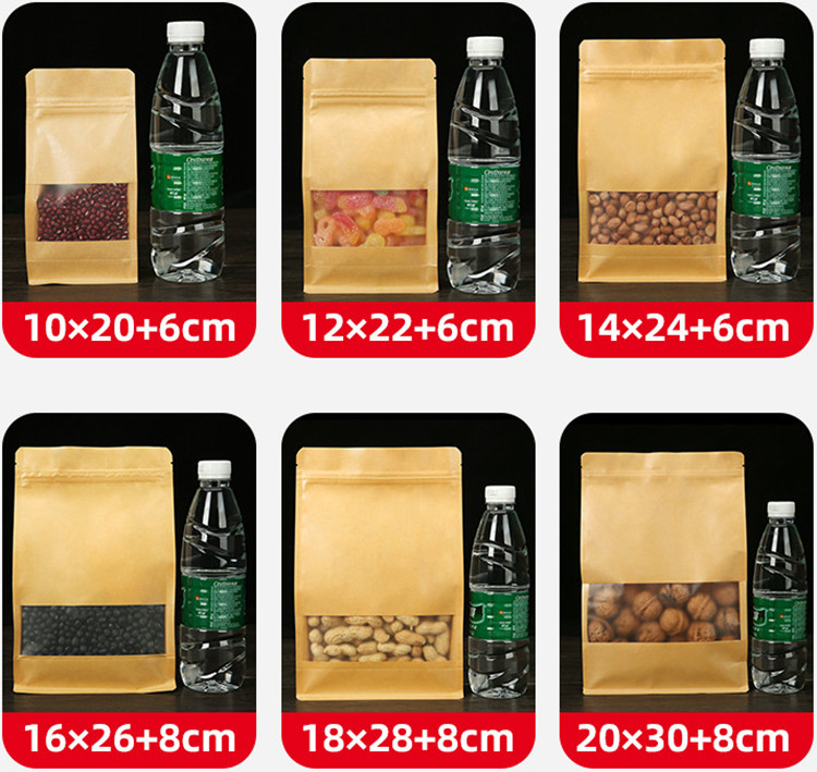 50개입 3D 스탠드형 크라프트 종이 창문 지퍼백 DI - Food Snacks Logos 리뷰 및 가격